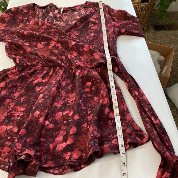 Free People All the Right Ruffles Romper in Berry Floral Wrap 3/4 Sleeve - Picture 11 of 16